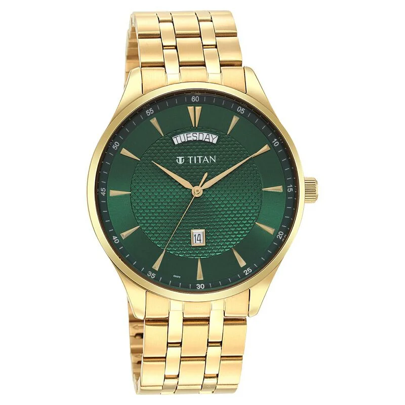 premium women’s watches with intricate designs and metal bands -Titan Opulent Green Dial Analog Stainless Steel Strap Watch For Men