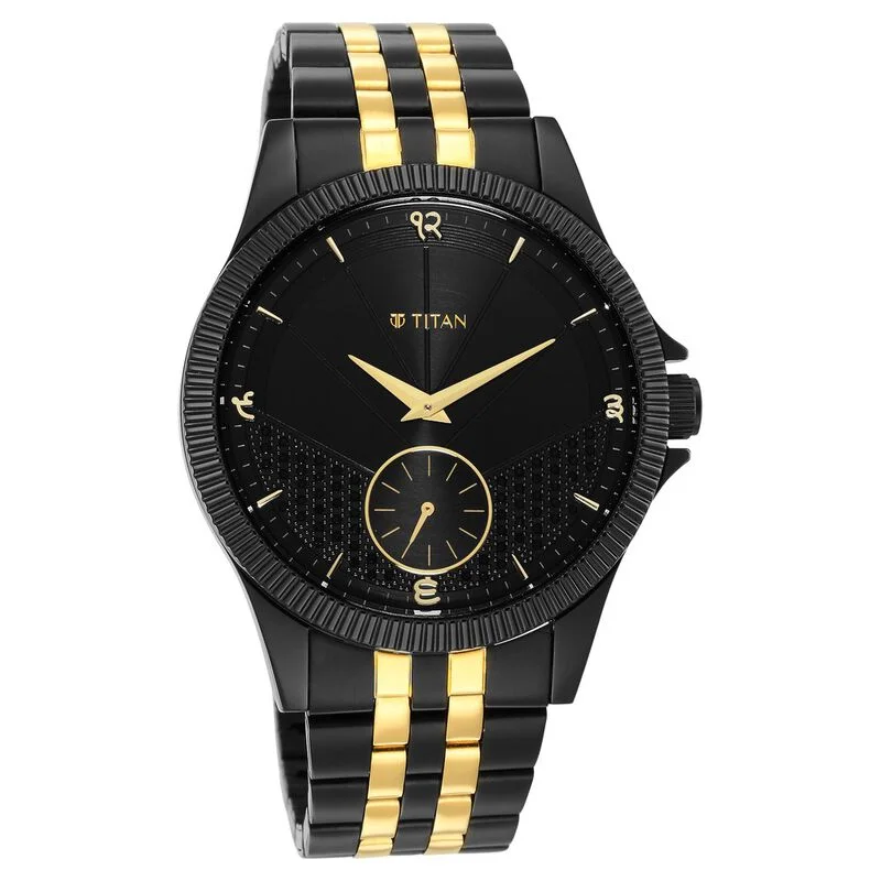 titanium sport watches for men with lightweight design and eco-friendly features -Titan Punjab Collection Black Dial Analog Stainless Steel Strap Watch For Men