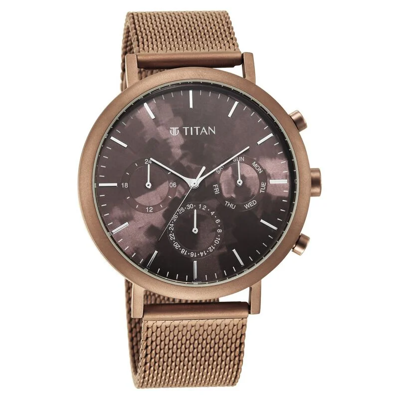 watches for women with leather bands and vintage-inspired design -Titan Purple Two Toned Dial Analog With Day And Date Stainless Steel Strap Watch For Men