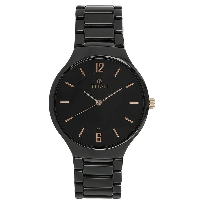 stylish women’s watches with modern dials and sleek finishes -Titan Quartz Analog Black Dial Ceramic Strap Watch For Men