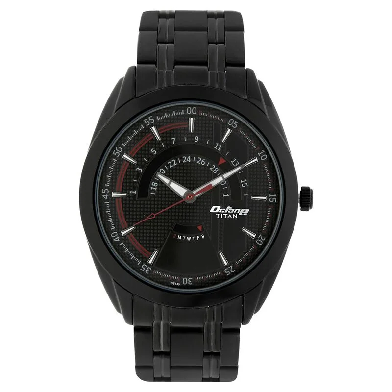 watches for men with silicone straps and modern, sporty look -Titan Quartz Analog Black Dial Metal Strap Watch For Men