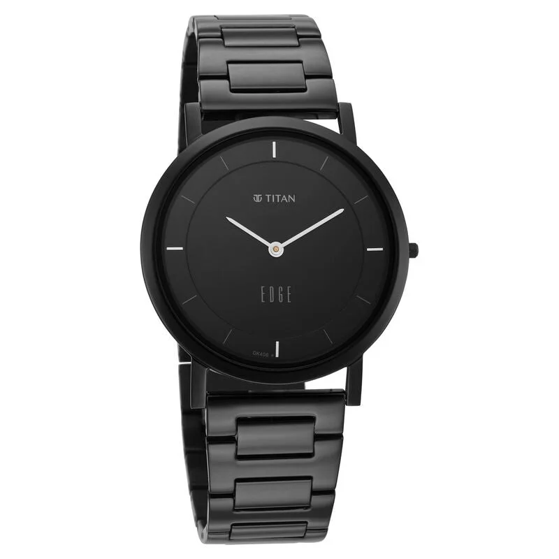 premium watches for men with unique dials and precision movement -Titan Quartz Analog Black Dial Stainless Steel Strap Watch For Men