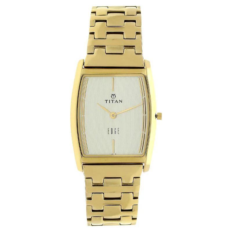 solar-powered watches for men with sleek, modern designs -Titan Quartz Analog Champagne Dial Stainless Steel Strap Watch For Men