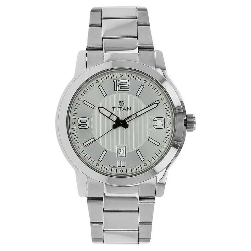 sport watches for women with water resistance and durable build -Titan Quartz Analog Silver Dial Stainless Steel Strap Watch For Men