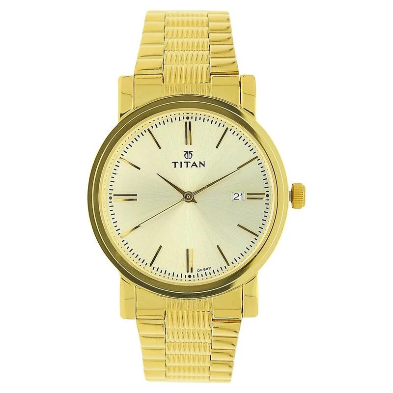 women’s watches with stainless steel bands and minimalist style -Titan Quartz Analog With Date Champagne Dial Stainless Steel Strap Watch For Men