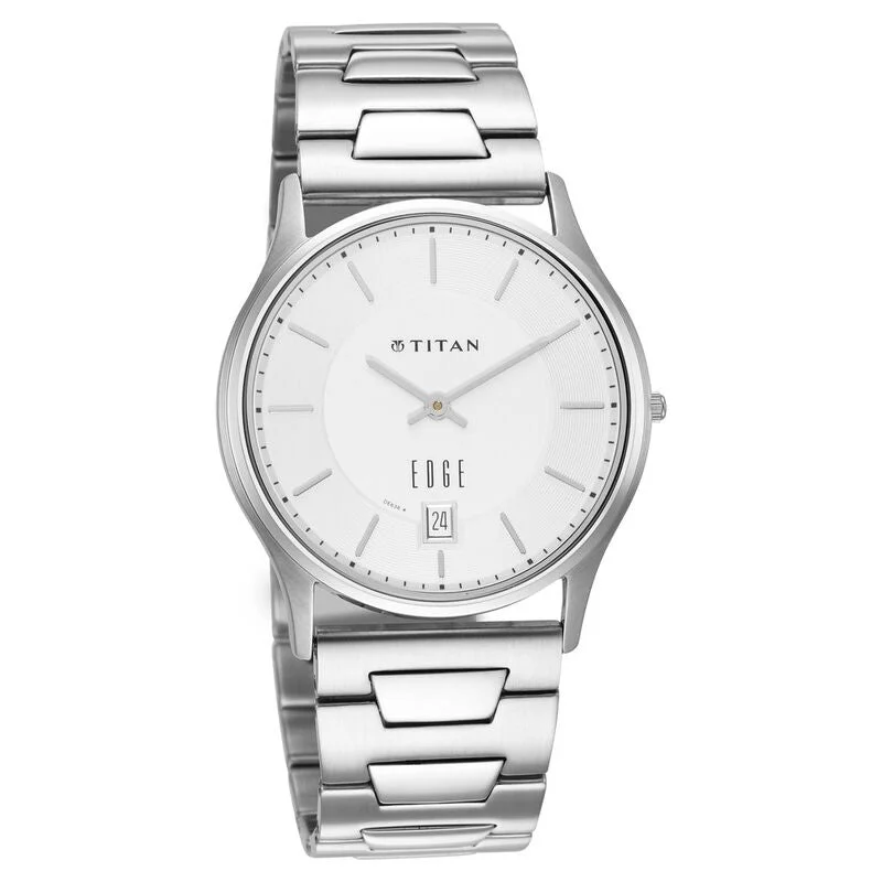 watches for women with elegant metal bracelets and gemstone details -Titan Quartz Analog With Date Silver Dial Stainless Steel Strap Watch For Men