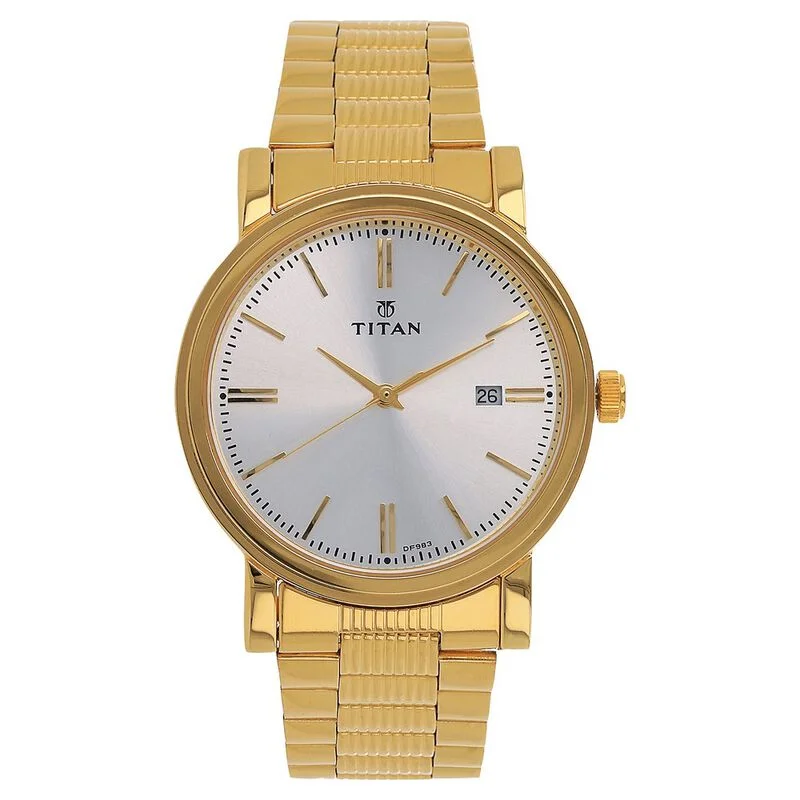 watches for men with innovative designs and precision Swiss movement -Titan Quartz Analog With Date Silver Dial Stainless Steel Strap Watch For Men