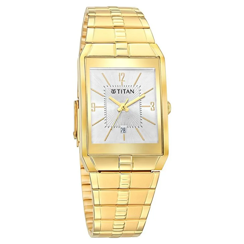 women’s watches with leather straps and elegant gold-tone accents -Titan Quartz Analog With Date White Dial Metal Strap Watch For Men