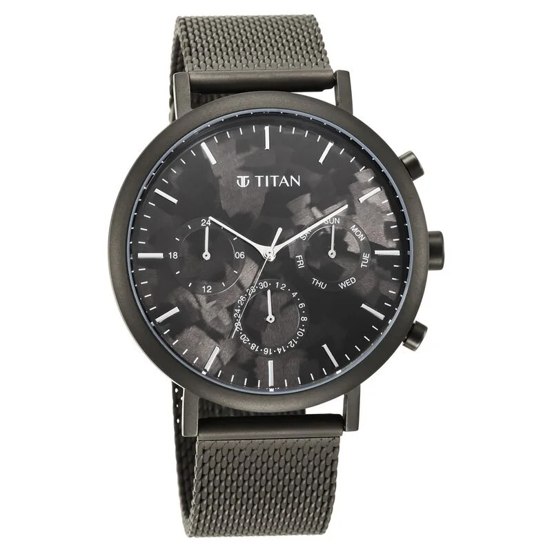 sport watches for women with heart rate and fitness tracker -Titan Quartz Analog With Day And Date Black Dial Stainless Steel Strap Watch For Men