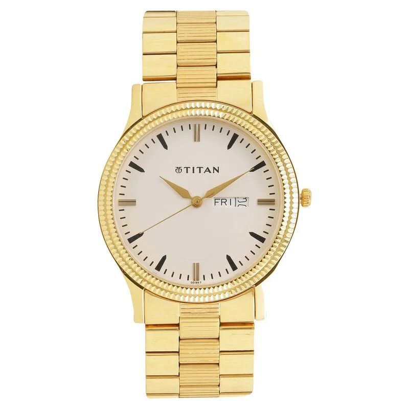 watches for women with gemstone accents and sparkling bezels -Titan Quartz Analog With Day And Date White Dial Stainless Steel Strap Watch For Men