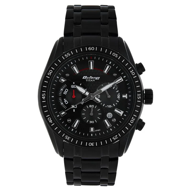 rugged watches for men with shock-resistant and waterproof features -Titan Quartz Chronograph Black Dial Stainless Steel Strap Watch For Men