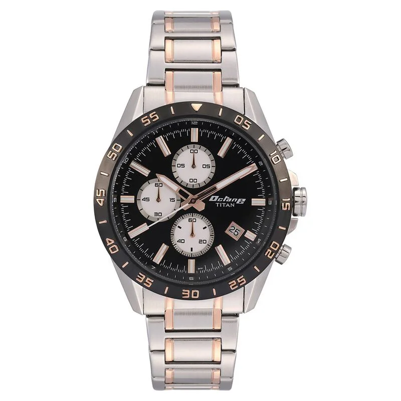 women’s watches with unique designs and interchangeable straps -Titan Quartz Chronograph Black Dial Stainless Steel Strap Watch For Men