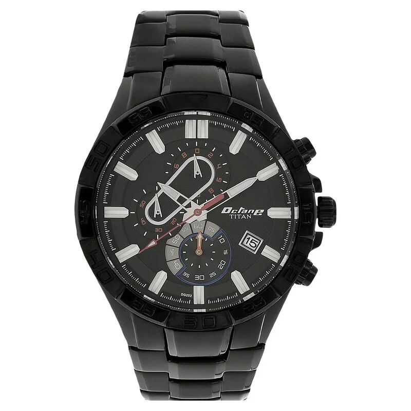 watches for men with lightweight and durable materials for outdoor use -Titan Quartz Chronograph Black Dial Stainless Steel Strap Watch For Men