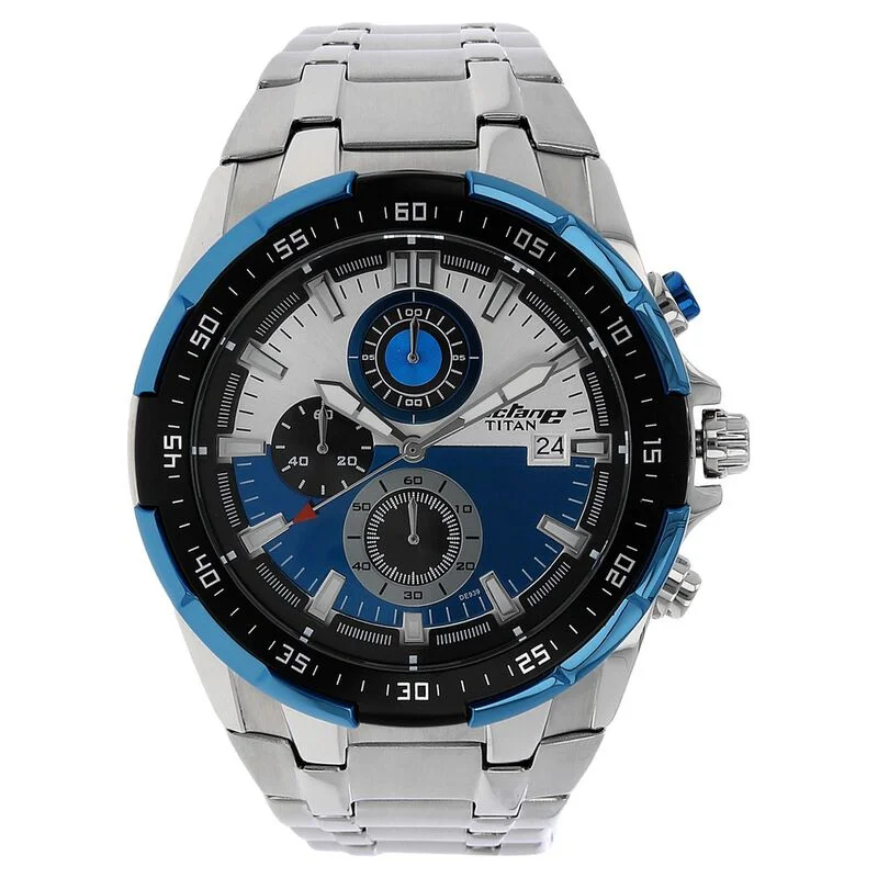 premium sport watches for men with fitness, sleep, and activity tracker -Titan Quartz Chronograph Blue Dial Stainless Steel Strap Watch For Men