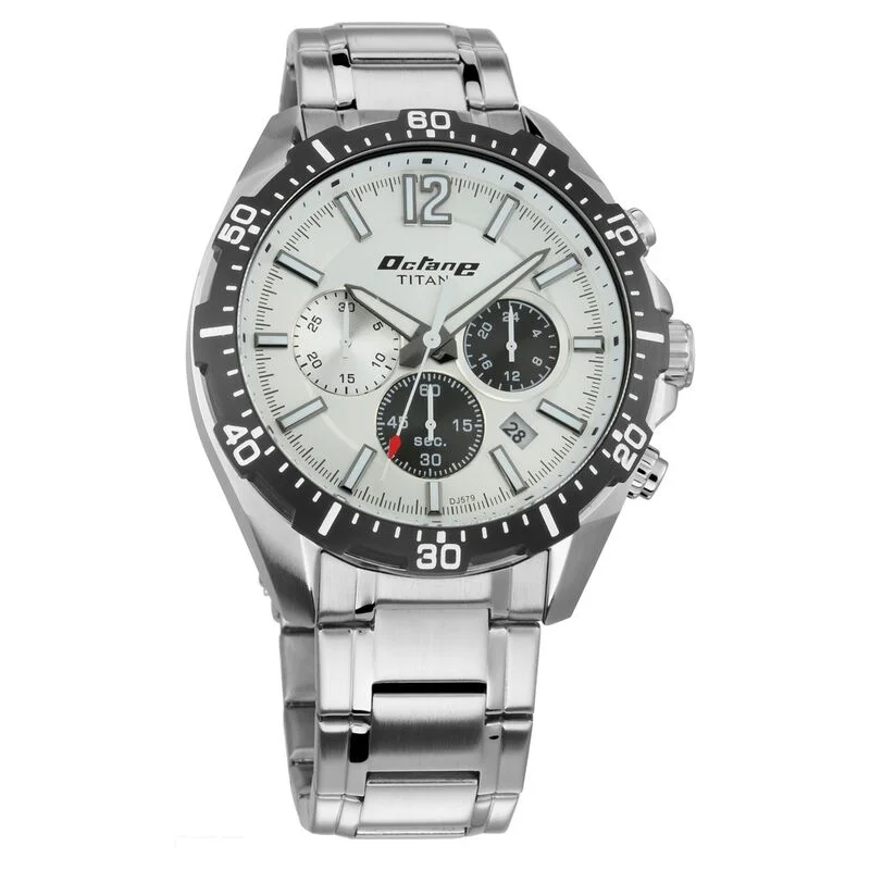 luxury watches for men with intricate dial designs and high-end materials -Titan Quartz Chronograph Silver Dial Stainless Steel Strap Watch For Men