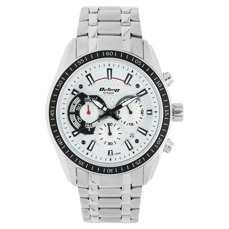 watches for men with chronograph, GPS, and fitness tracking functions -Titan Quartz Chronograph White Dial Stainless Steel Strap Watch For Men