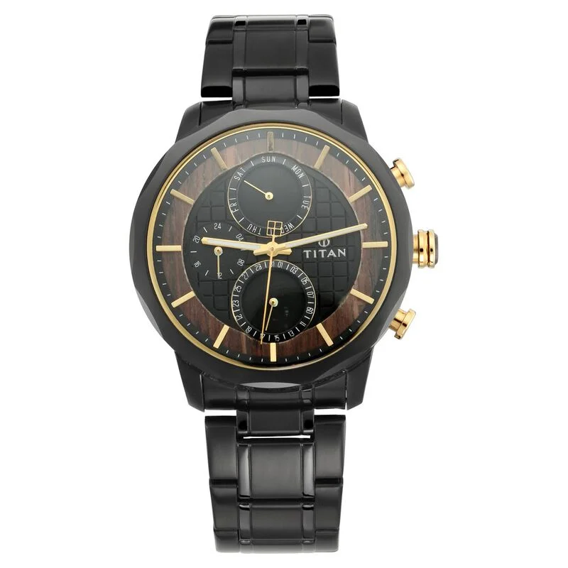 luxury men’s watches with Swiss-made movements and precious stones -Titan Quartz Multifunction Black Dial Metal Strap Watch For Men