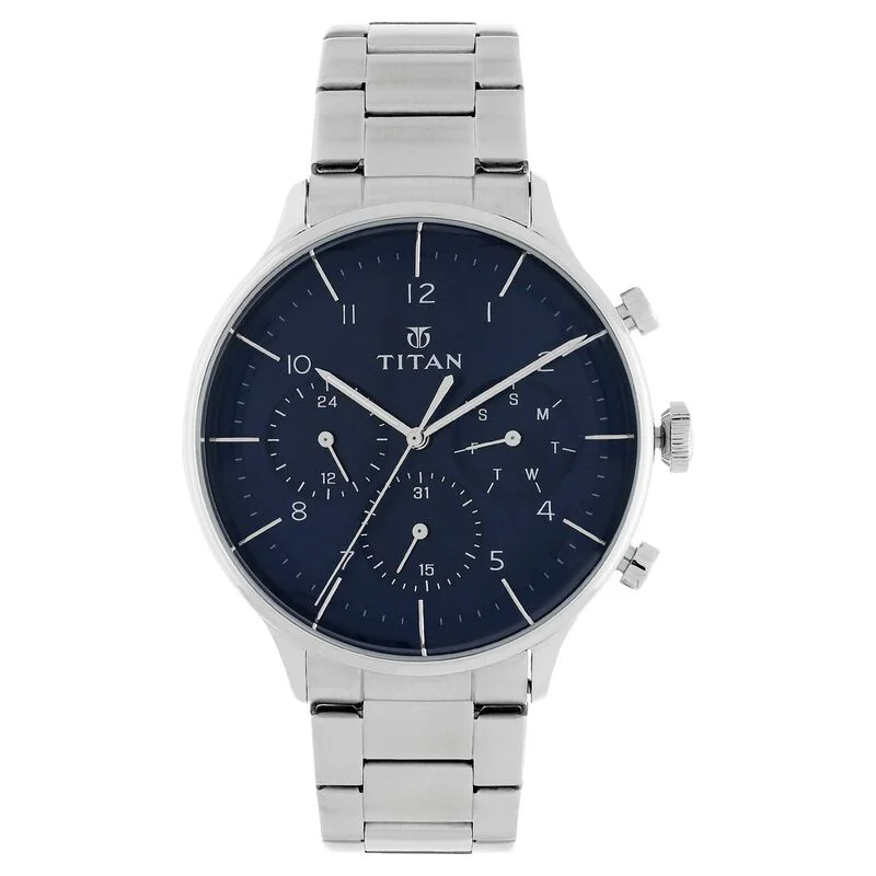 luxury watches for women with detailed dials and fine craftsmanship -Titan Quartz Multifunction Blue Dial Stainless Steel Strap Watch For Men