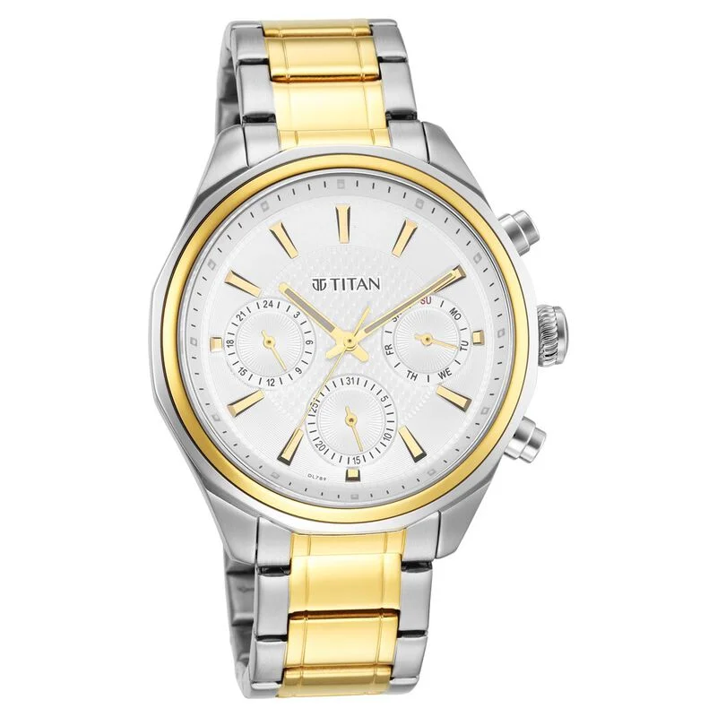 watches for men with eco-friendly materials and water resistance -Titan Quartz Multifunction Silver Dial Stainless Steel Strap Watch For Men