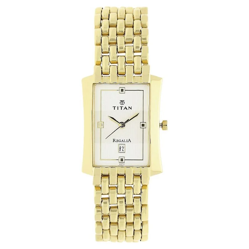 women’s watches with interchangeable leather straps and chic designs -Titan Rectangle White Dial Analog With Date Stainless Steel Strap Watch For Men