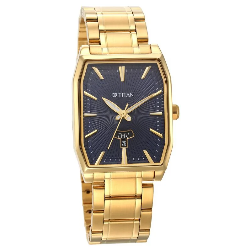 watches for men with clean, minimalist dials and leather bands -Titan Regalia Analog With Day And Date Opulent Blue Dial Watch For Men