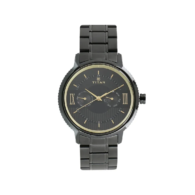 solar-powered watches for women with eco-friendly technology -Titan Regalia Baron Analog Black Dial Men's Watch-NN1743NM01