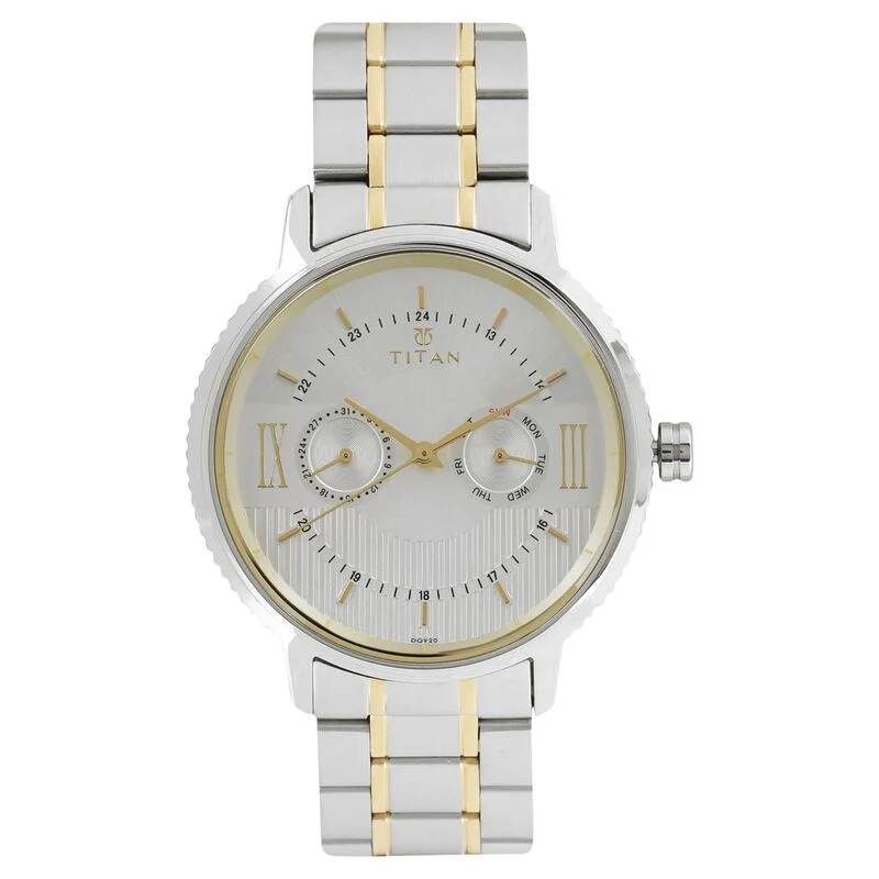 stylish women’s watches with elegant mesh and leather strap options -Titan Regalia Baron Silver Dial Analog With Day And Date Stainless Steel Strap Watch For Men