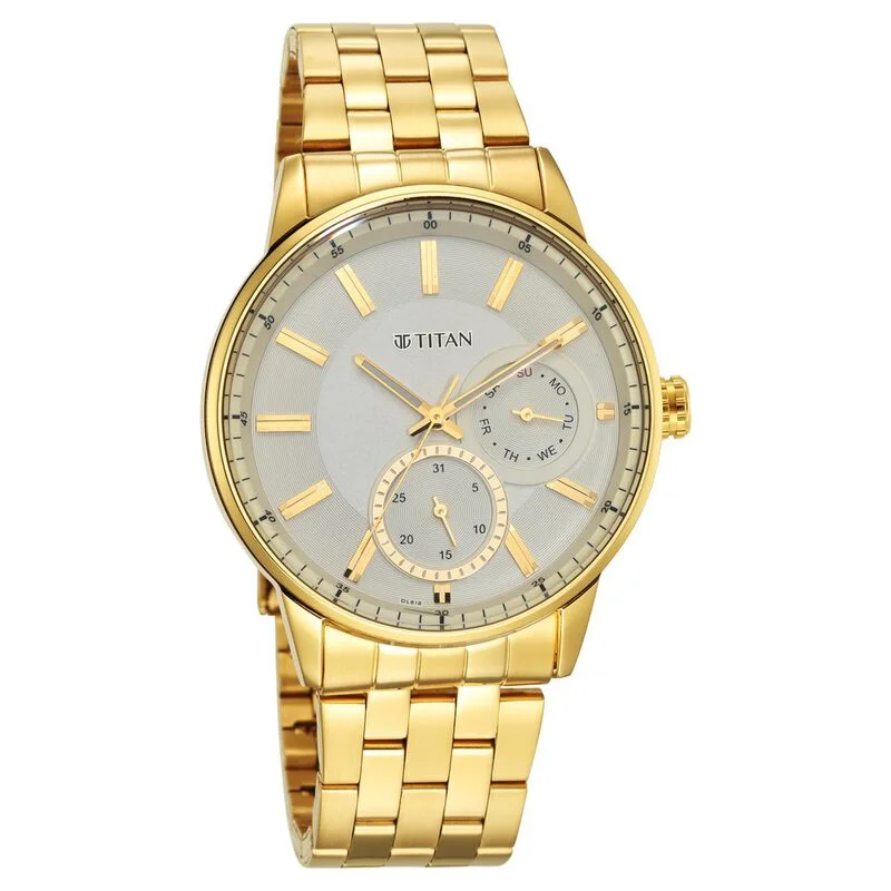 watches for women with diamond-encrusted bezel and sleek dial -Titan Regalia Opulent White Dial Analog Stainless Steel Strap Watch For Men