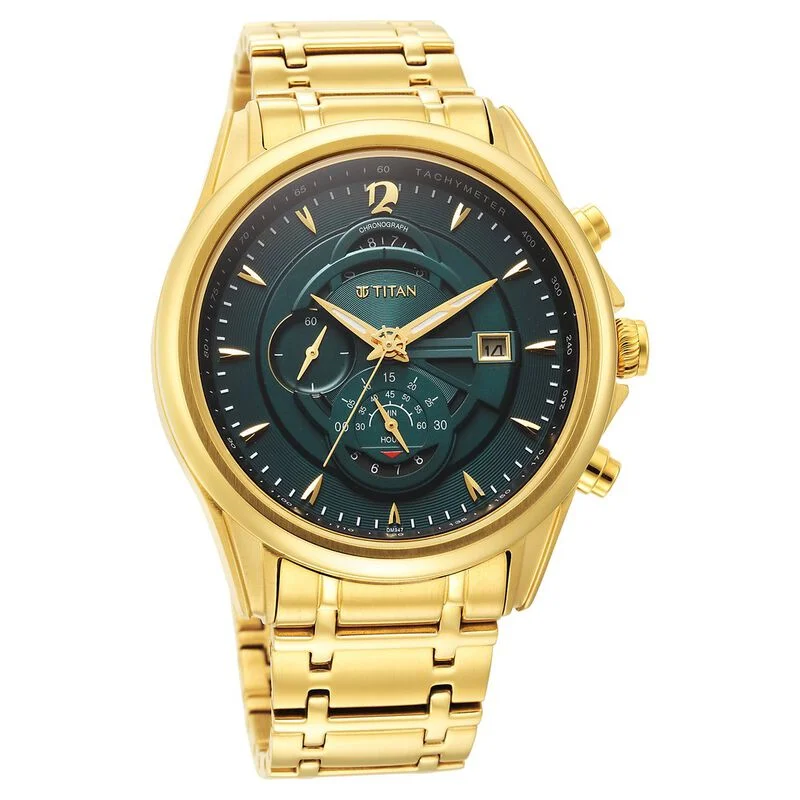 men’s watches with automatic movement and sporty designs -Titan Regalia Premium Green Chrono Stainless Steel Strap Watch For Men