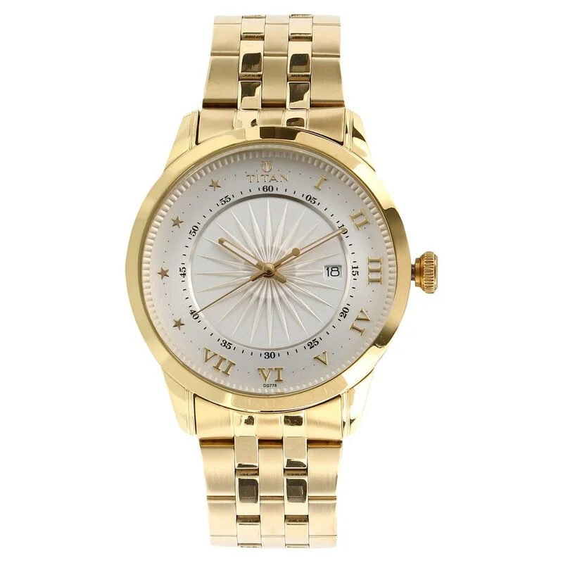 luxury watches for women with detailed dials and unique materials -Titan Regalia Sovereign Quartz Analog With Date Silver Dial Stainless Steel Strap Watch For Men