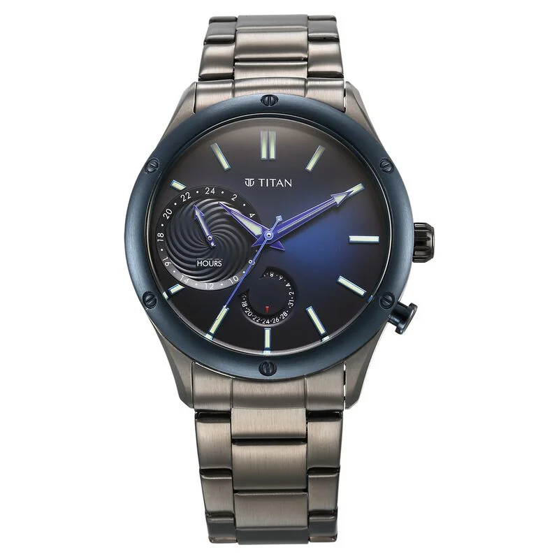 watches for women with gemstone-encrusted bezels and sparkling dials -Titan Stellar Quartz Multifunction Blue Dial Stainless Steel Strap Watch For Men