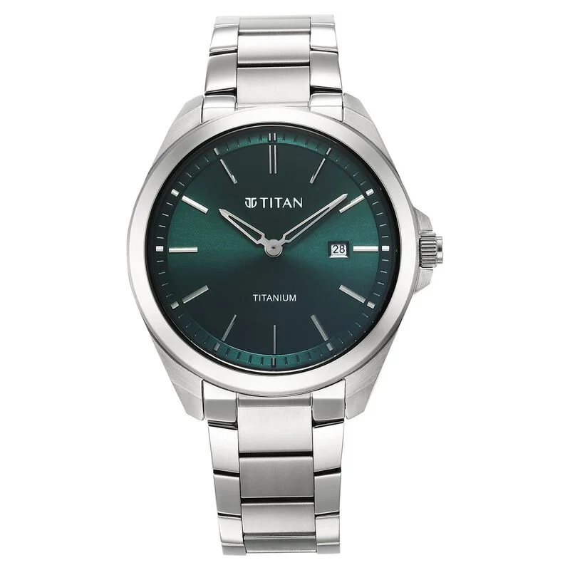 titanium watches for men with water resistance and high durability -Titan Titanium Quartz Analog Green Dial Stainless Steel Strap Watch For Men