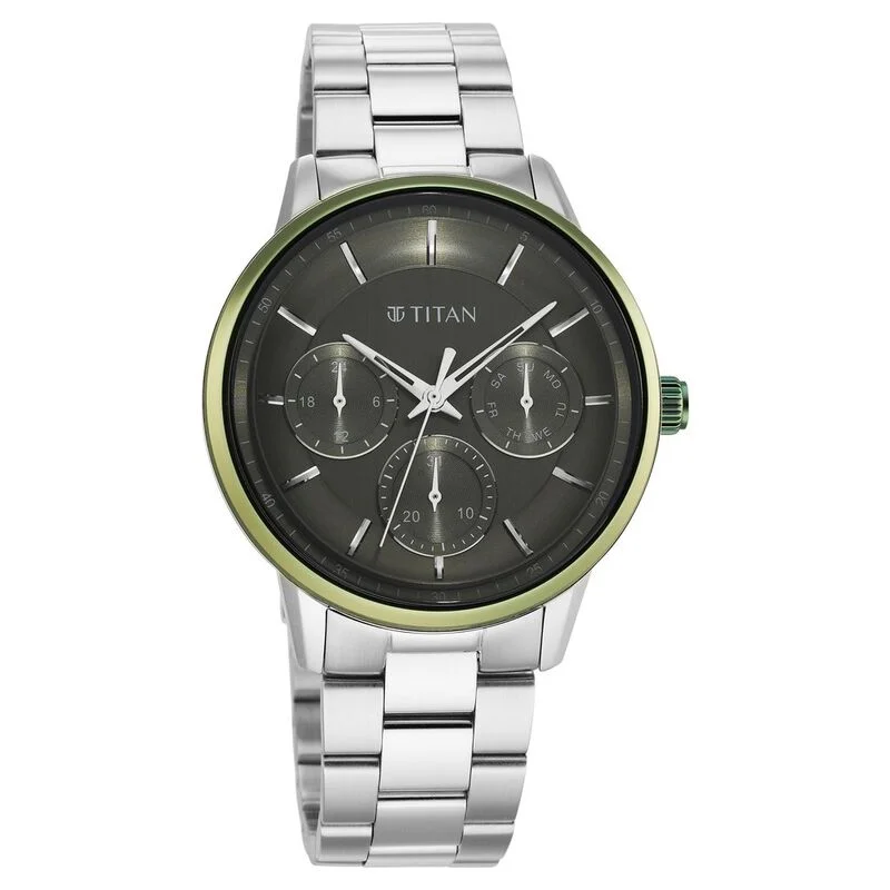 sport watches for women with fitness tracking and heart rate monitoring -Titan Urban Magic Green Dial Quartz Multifunction Stainless Steel Strap Watch For Men