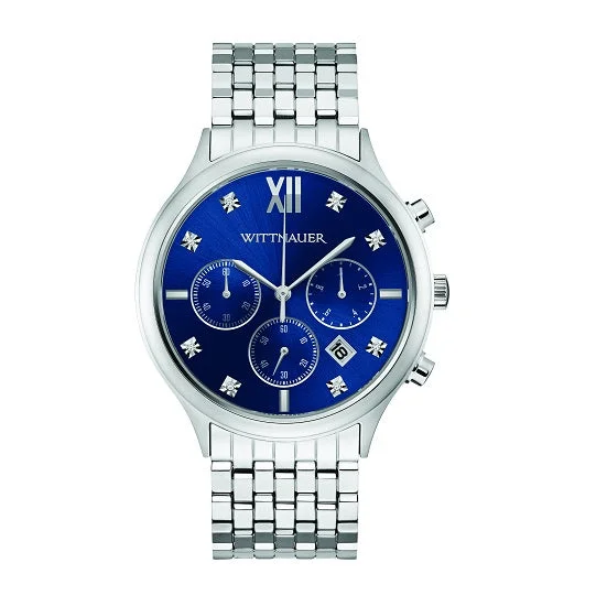 watches for men with chronograph, GPS, and fitness tracking functions -Wittnauer with 44MM Blue Round Dial Stainless Steel Watch Band. WN3104